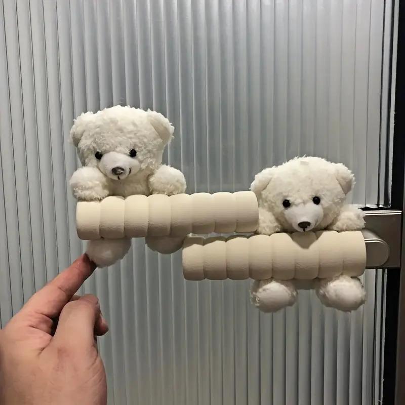 Soft Fabric Door Handle Protector, Adorable Bear Design, Anti-Collision Anti-Static Cover for Home Room Doors