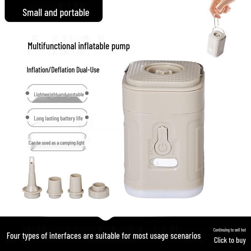 Portable Electric Air Pump with Inflator, Suction, and Lighting for Camping Mattresses and Tents