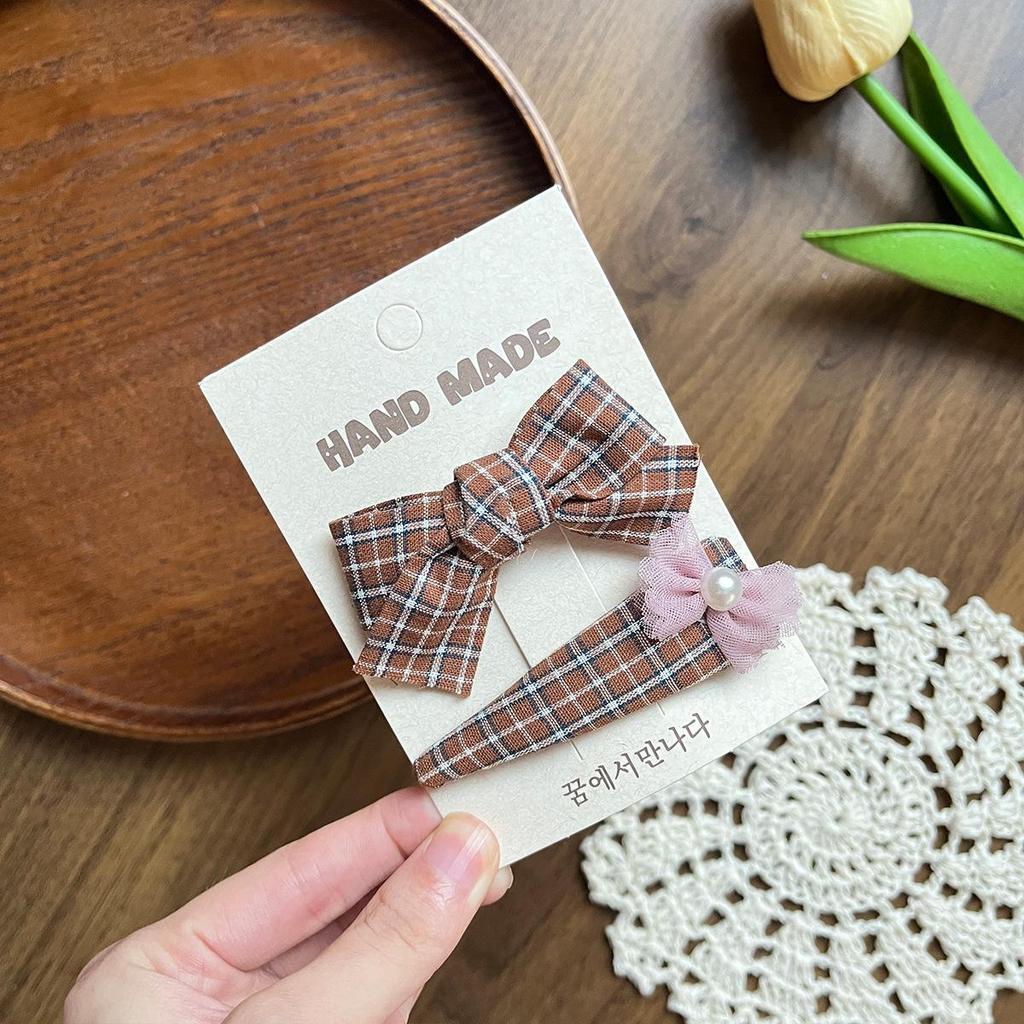 Korean Style Handmade Plaid Bow Hair Clip for Girls - Coffee Color