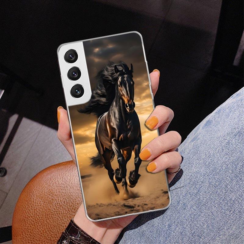 Animal Black Horse Phone Case For Samsung Galaxy S24 S25 Edge S26 Ultra S23 S22 S21 Plus S20 FE + Personalized Print Cover Galax