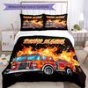 3PC Custom Name Fire Truck Flames Bedding Set Duvet Cover Closure Includes 1 Duvet Cover & 2 Pillowcases for Bedroom