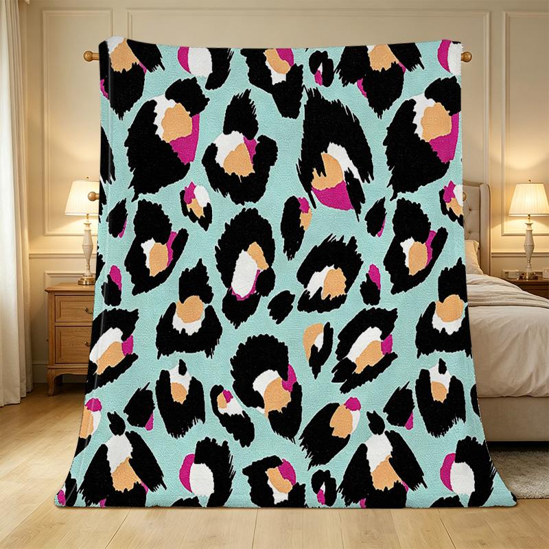 Cozy Leopard Print Flannel Fleece Blanket Warm, Lightweight, Soft & Skin-friendly, Ideal for Home Couch Naps, Christmas & Halloween Decor