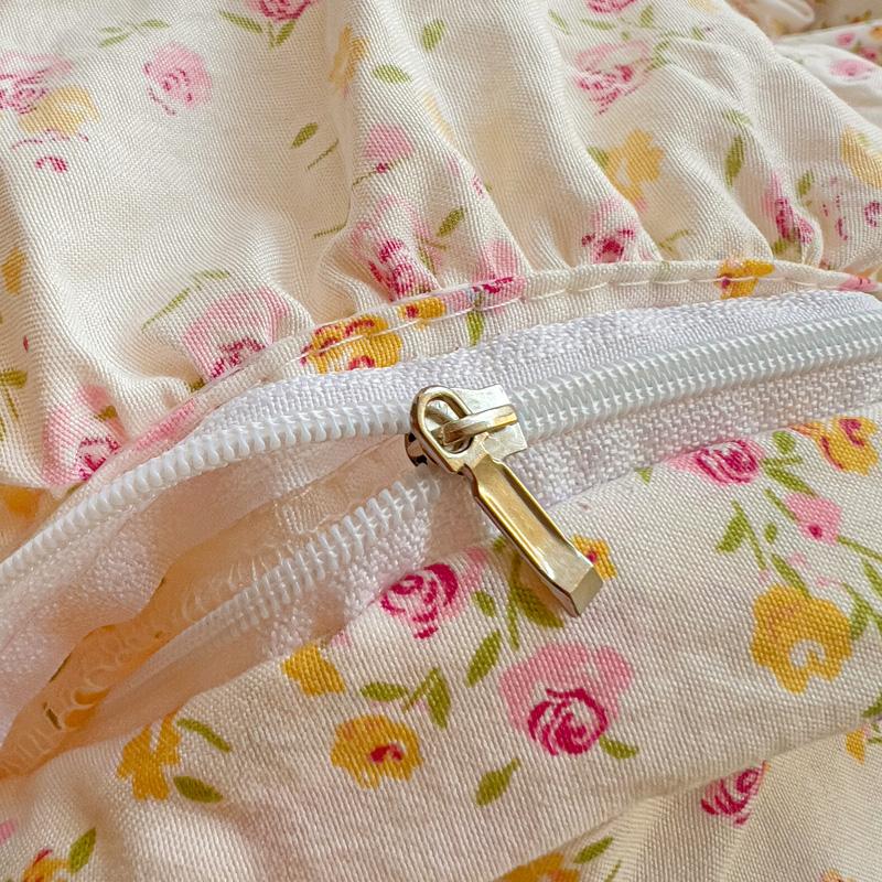 Korean Princess Style Floral Ruffles Bedding Set Washed Cotton Skin-friendly Soft Duvet Covers Set Bed Sheet Pillowcases 3/4Pcs