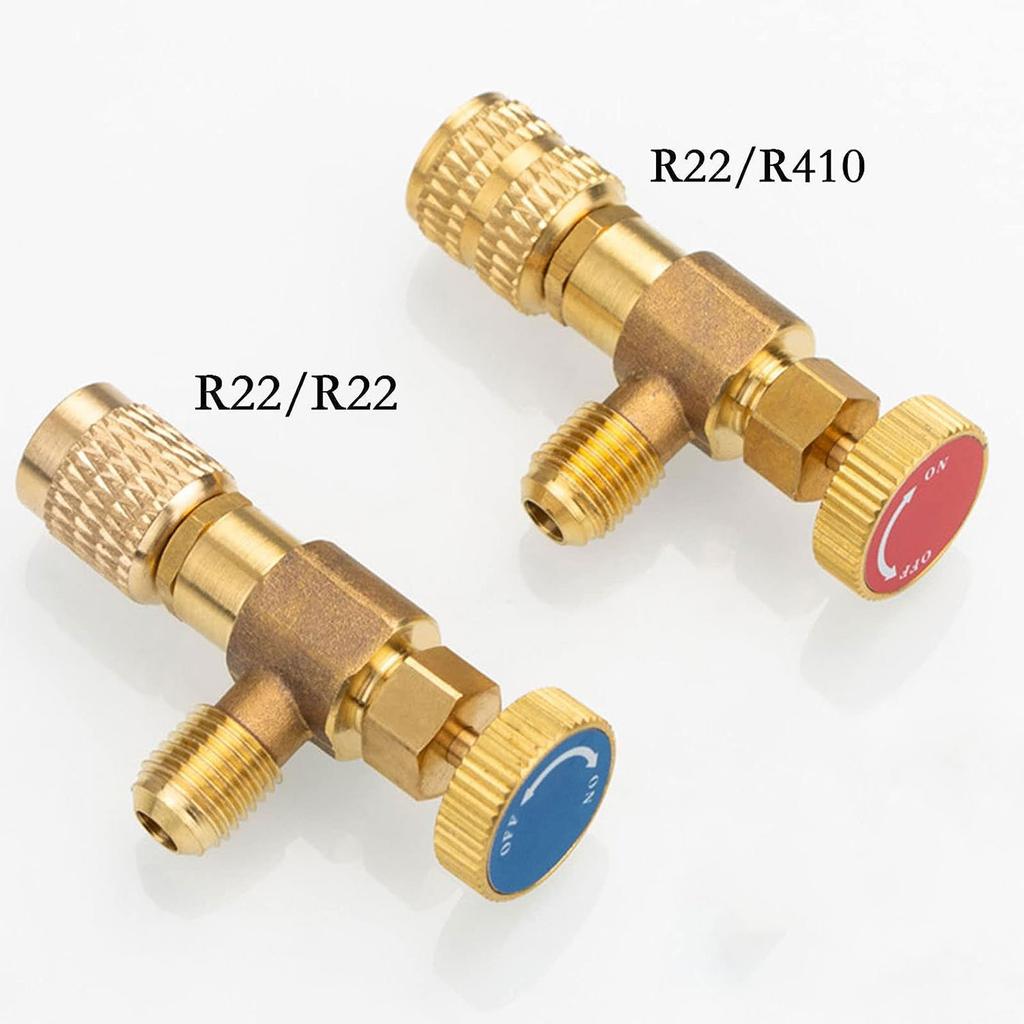 2 Pieces Refrigerant Safety Valves Brass Flow Control Valves Coolant Safety Valves Adapter R22/R410 Connections