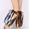 Womens Rainbow Colorful Furry Leg Warmers Autumn Winter Vintage Faux Fur Plush Boot Covers Cuffs Hipster Warm Socks