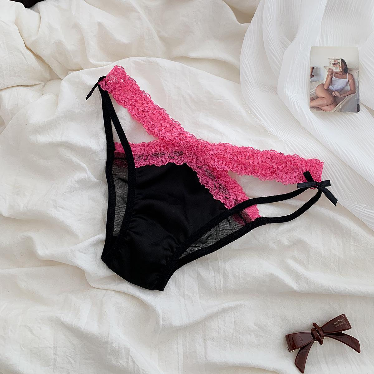 

Rose Pink Low-Waist Lace Bow Sexy Breathable Panties M (40-50 kg)
