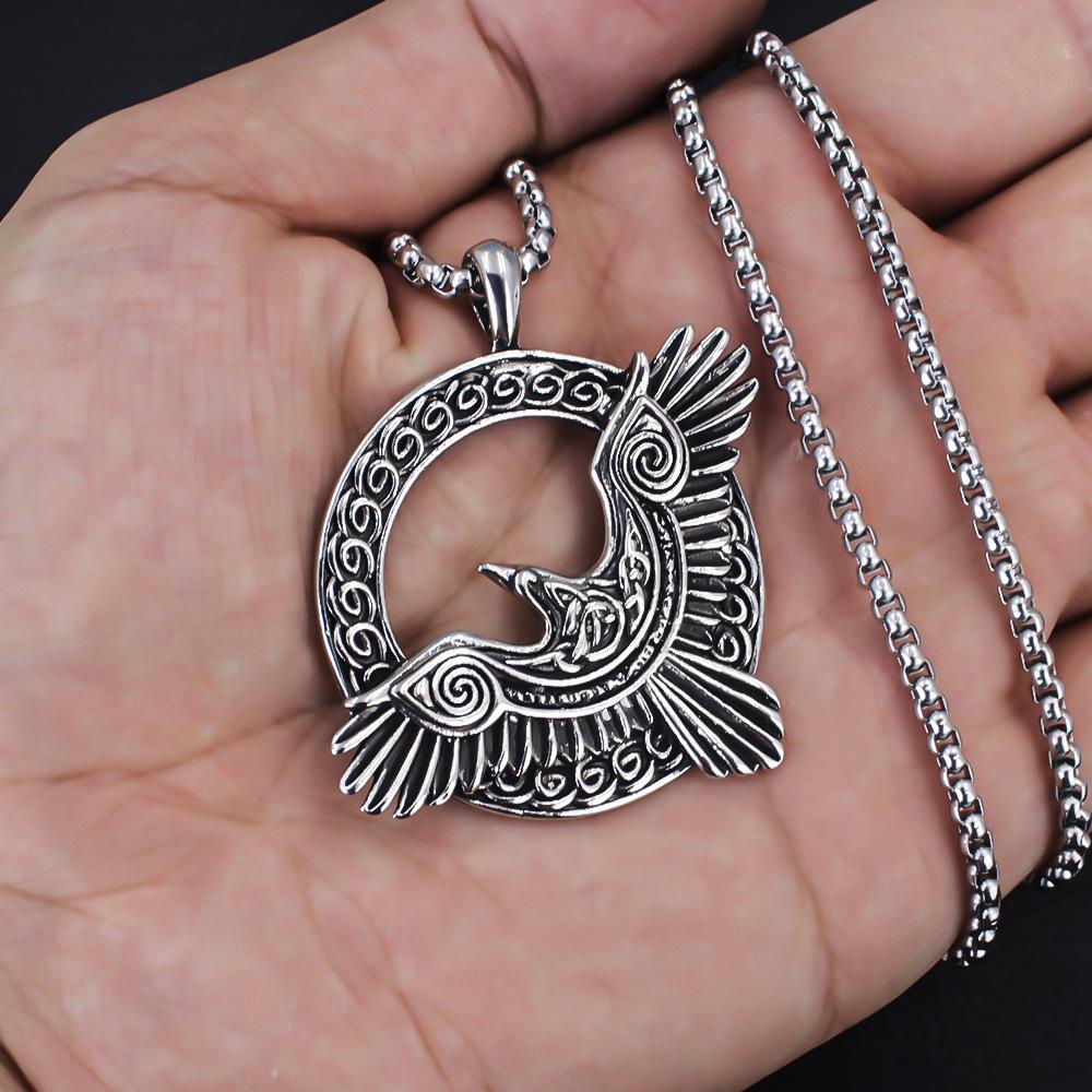 Nordic Celtic Viking Soaring Eagle Stainless Steel Men's Pendant Necklace