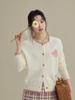 Conjunto de Cardigan de Tricô Color Block Retro e Saia de Linha A Xadrez Ge Ming