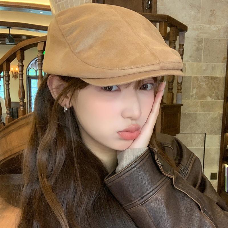 Suede Duck Tongue Forward Hat Autumn and Winter Literary and Retro Versatile Anti-wearing Duck Tongue Painter Hat Show Face Small Beret