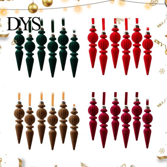 Decorative Hanging Pieces for Windows 6Pcs Christmas Flocked Pendant with Lanyard, Creative Tree Hanging, Lightweight Matte Suede Ornaments