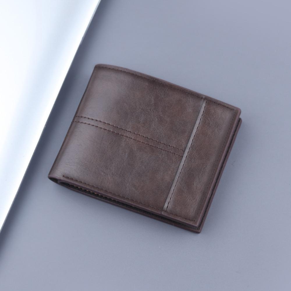New PU Leather Men's Short Wallet Black Coffee Large Capacity Multiple Pockets Two-fold Retro Coin Purse Men Women