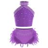 Girls Dance Performance Outfit Halter Neck Sleeveless Backless Vest with Sparkly Rhinestones Feather Briefs