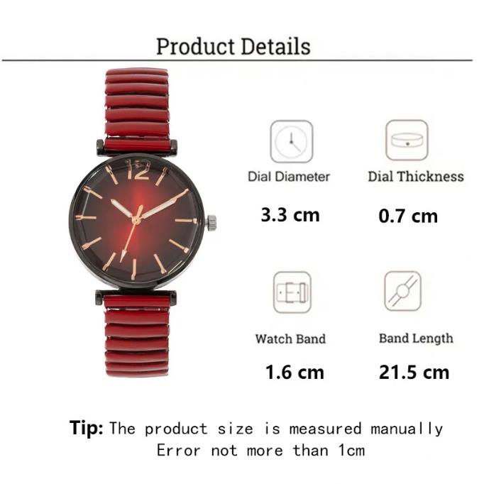 Women Fashion Gradient Colour Round Studded Quartz Watch Casual Stainless Steel Elastic Buckleless Strap Ladies Watches Clock