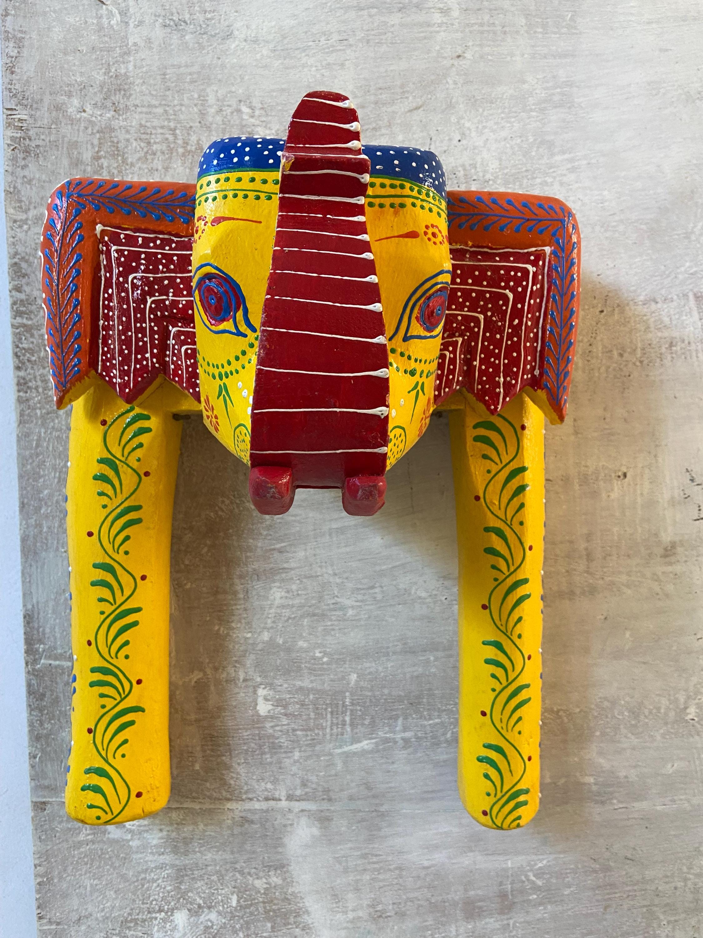 

Colorful Rajasthani Wooden Elephant Wall Decor: Hand-Painted Folk Art Panel 16” X 8” X 24” (l x w x h) разноцветный