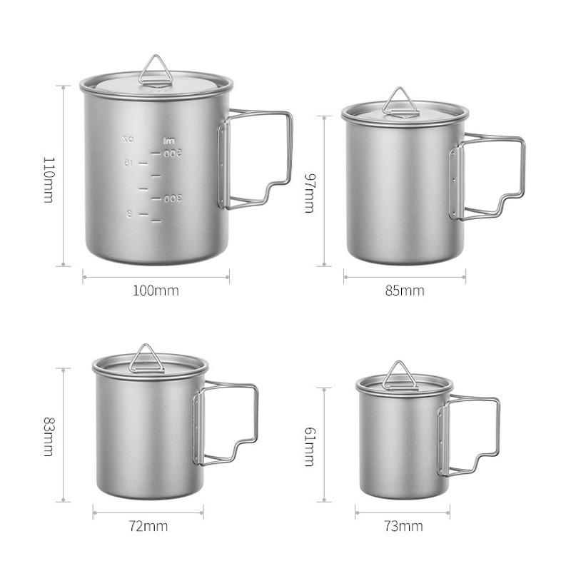 Portable Pure Titanium Travel Mug With Lid Handle Camping Coffee Tea Hiking Outdoor Use