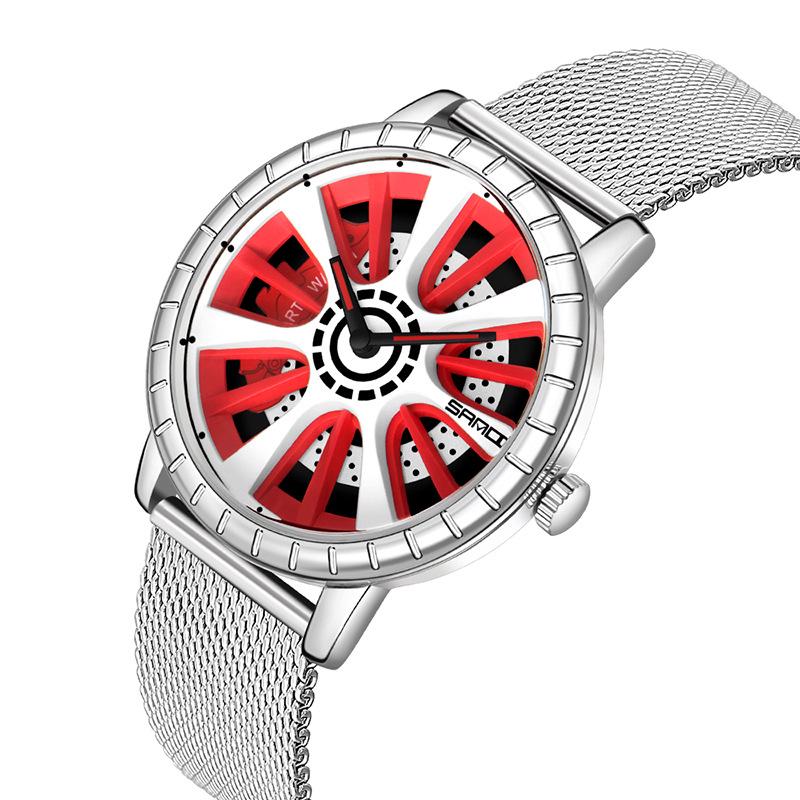 Sanda Men s High-End Quartz Watch, Car Wheel Hub Design, Fashionable, Waterproof, Creative Hollow-Out Style