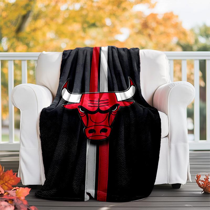 1pc Chicago Bulls Theme Blanket - Digital Print, Polyester, Cozy for All Seasons, Perfect for Outdoor, and Travel