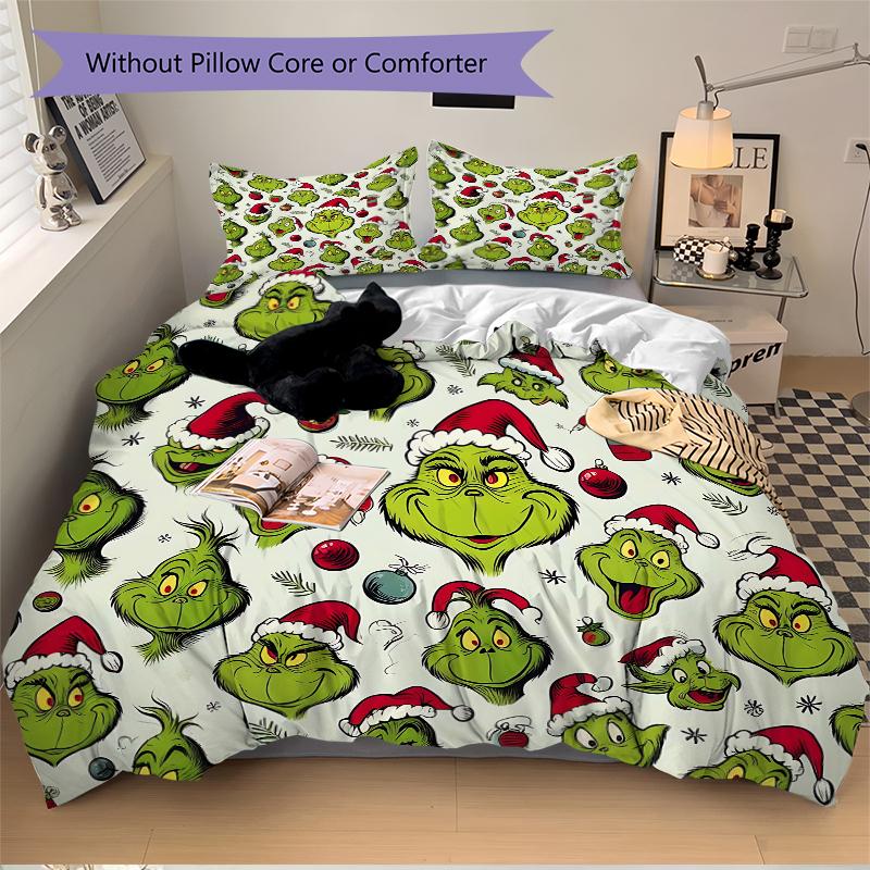 3Pcs Christmas Grinch Seamless Bedding Sets For All Sizes New 3D Printed Bed Cover Comforter Duvet Cover Pillowcase Bedroom Decoration