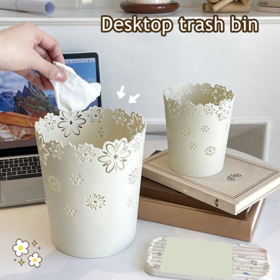 Vanity Table Floral Wastebasket Hollow Flower Patterns Garbage Can Small Desktop Trash Can for Bathroom Office Bedroom Home Decor