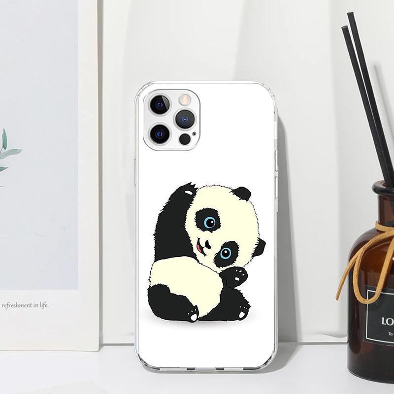 Cartoon Cute Panda Bear Phone Case For Iphone 17 Air 16 15 Plus 16E 14 Pro Max 13 Mini 12 11 7 8 SE Fundas Soft Back Cover 17 Ai