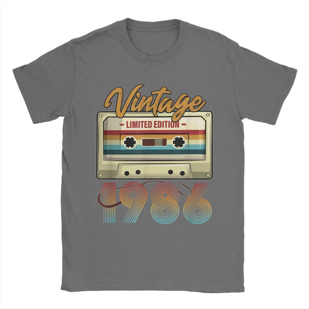 Vintage 1986 40th Birthday Cassette Tape Cotton TShirt For Men Summer TShirts Crew Neck Harajuku Tee Shirt Plus Size Clothing