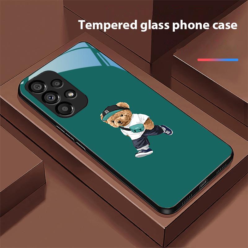 Backpack Bear White For Samsung Galaxy S 8 9 10 20 Plus 21 FE 22 23 24 Ultra S7 Edge Black Tempered Glass Phone Case Hard Shell
