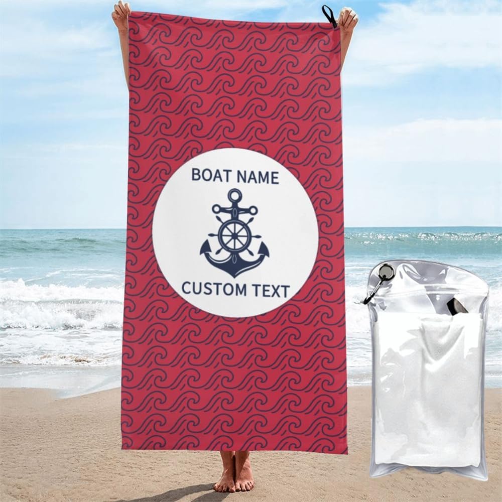 Custom Nautical Beach Towel Boat Name Ocean Wave Print Polyester Summer Bath Tropical Coastal Home Decor Gift