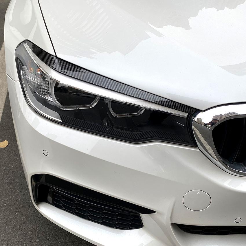 Für BMW 5 G30 525i 530i 2017-2020 ABS Frontscheinwerfer-Augenbraue Autoaufkleber Äußere Modifikationsabdeckung Schwarze/Carbon-Look Aufkleber