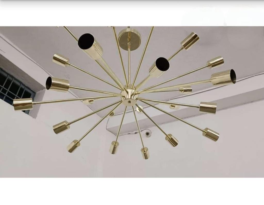 24 Light Elegant Ceiling Down Rod Pendant Mid Century Modern Raw Brass Sputnik chandelier light Fixture