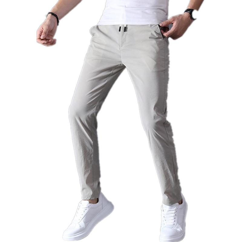 Ultra tenké rychleschnoucí kalhoty pro pánské letní kalhoty, ležérní elastické malé rovné kalhoty se zavazováním, korejská verze zeštíhlujícího trendu
