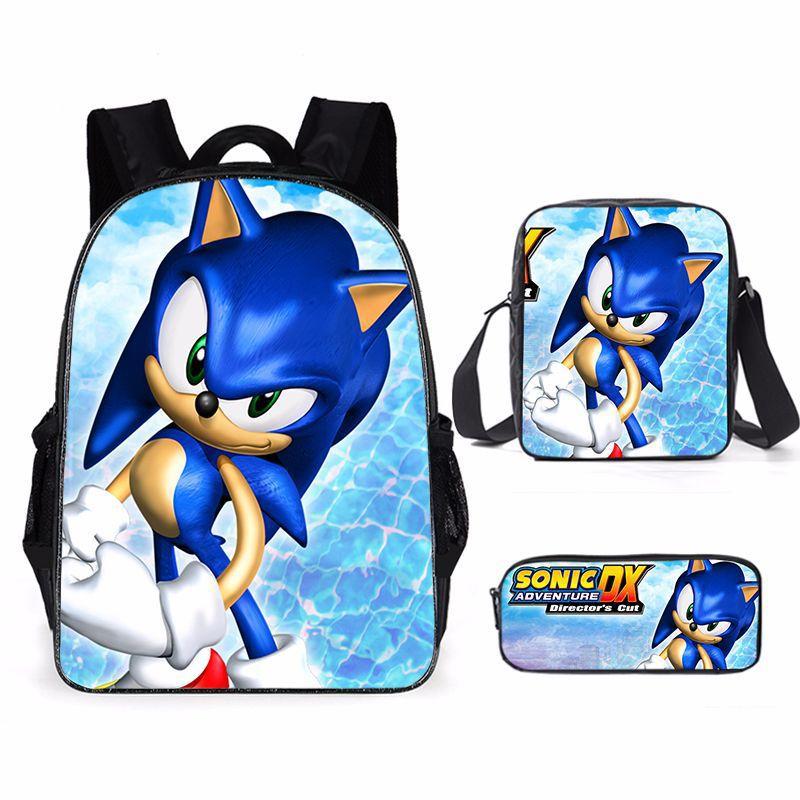 Sonic Backpack, Primary And Secondary School Students Schoolbag, Messenger Bag, Pencil Bag Three-Piece Set