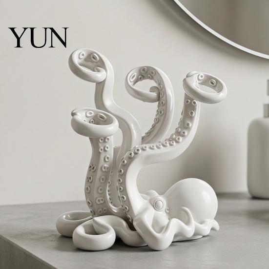 Creative Gift for Friends 3D Printed Octopus Toothbrush Holder, Space Saving Desk Organizer, Durable Unique Desktop Ornament PLA Material Stable Base