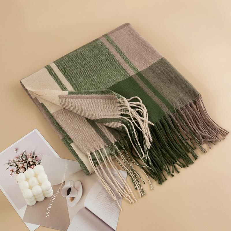 New British Style Imitation Cashmere Tassel Scarf for Girls High End Cold Proof and Warm Scarf