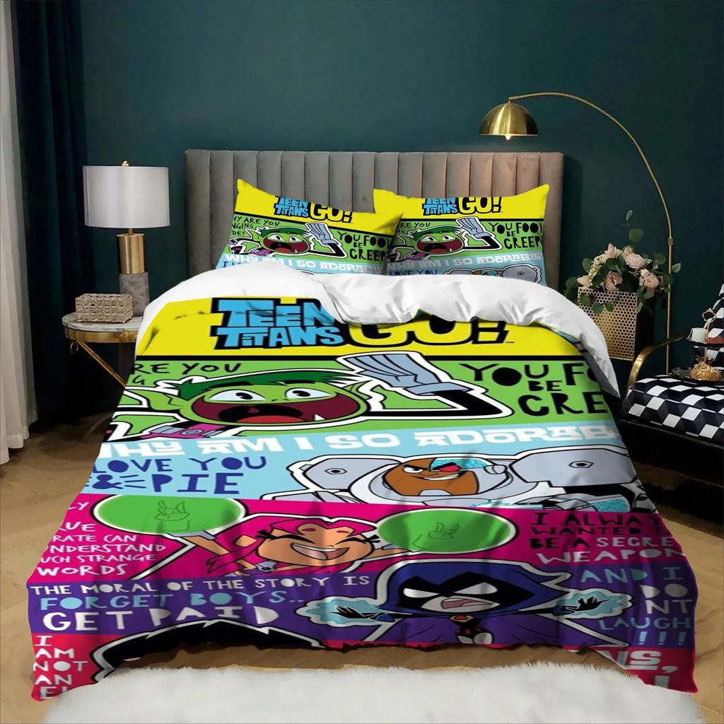 Cartoon 3D Digital Printing Teen Titans Go Duvet Cover Set Bedding Set For Kids Adults Single Double Large Sizes Bedroom Decor