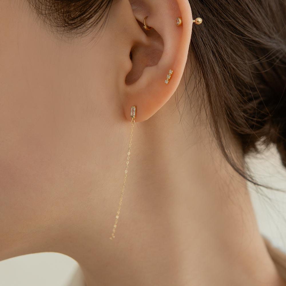Lunne 14K Baguette Chain Drop Earrings (14K Gold) A12