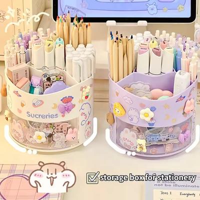 Nette rotierende Stifthalter Desktop Schublade Briefpapier Box Fall Schule Büro Schreibtisch Kawaii Briefpapier Aufbewahrungsbox Organizer Aufkleber