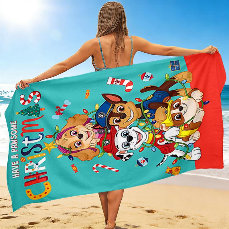 1Pc Pawsome Christmas Adventure Beach Towel Quick Dry Multiuse For Beach Pool Gym Yoga Home Travel Christmas Halloween Xmas Gift S1336