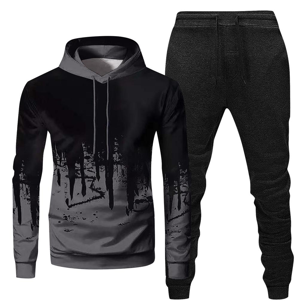 Herren-Sport-Trainingsanzug mit Kapuze, Unisex, zweiteilige Lauf-Outfits, Langarm-Pullover, Hoodies, Sweatshirt + Jogginghose