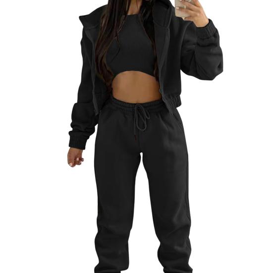 3 Piece Sweatsuits Set for Women Fleece Zip Up Hoodie Sweatshirt Tank Top Jogger Sweatpants Set Fall Casual Tracksuit Outfits