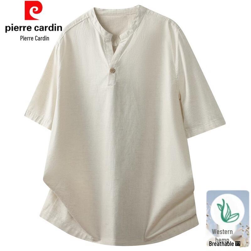 Pierre Cardin Men s Summer V-Neck Linen Blend Short Sleeve T-Shirt M