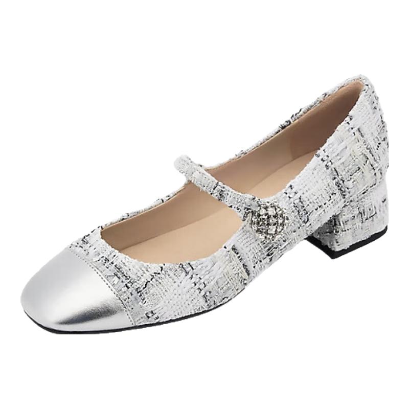 73Hours Paris Lover Block Heel Mary Jane Shoes 36 серебряный серый