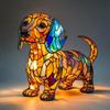 Colored Resin Animal LED Light Dog Series Art Night Light 3D Stained Resin French Handmade Table Lamp Pet Bedroom Ornaments