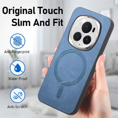 For Honor Magic6 Pro 5G Leather Back Case Compatible with MagSafe Skin-touch Phone Cover