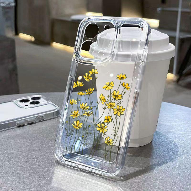 Transparent Small Chrysanthemum Flowers Case For Samsung Galaxy A16 A35 A55 A54 A33 A53 S25 S24 Ultra S23 Plus S22 S21 FE Cover