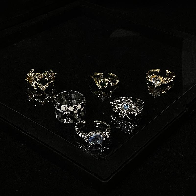 Niche Original Design Light Luxury High-End Sense Personalized Opening Ring Women'S Exquisite French Fashion Stacked Gemstone Jewelry