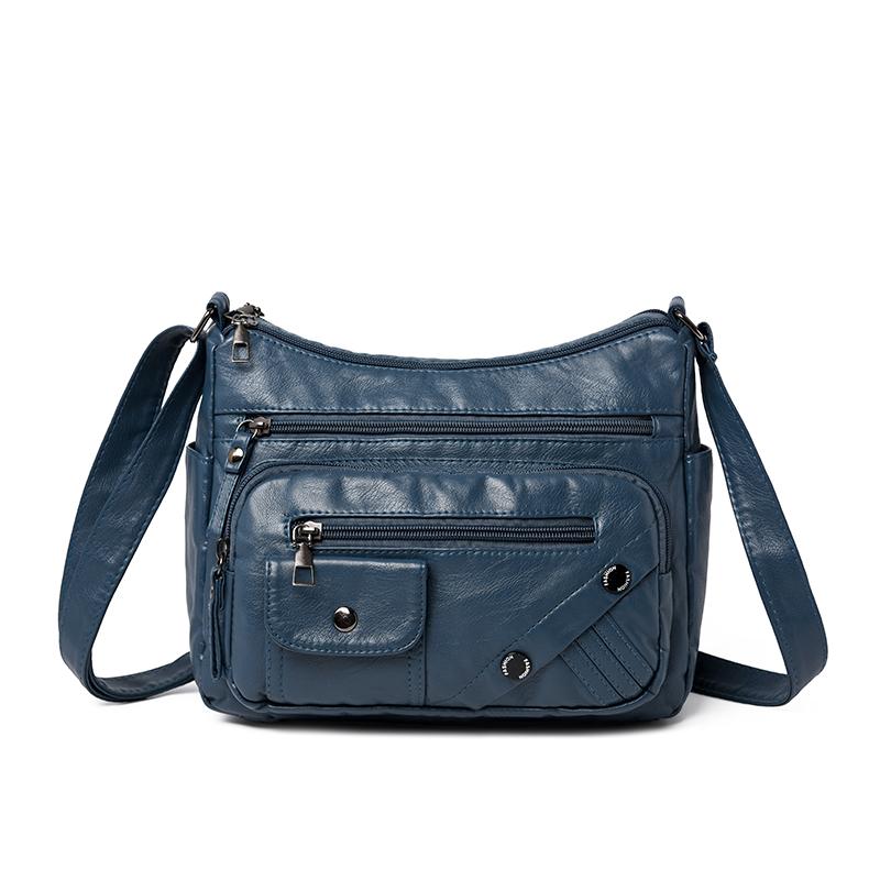 Dameveske i mykt skinn Mammaveske Flere rom Flere glidelåser Stor kapasitet Skulderveske Crossbody-veske