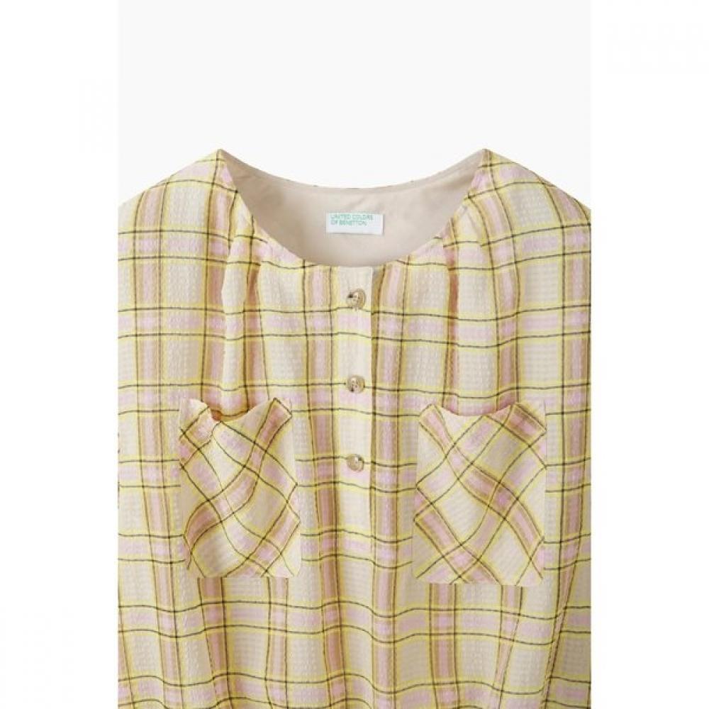 Benetton Smoking Hem Check Sheer Blouse Babl96631