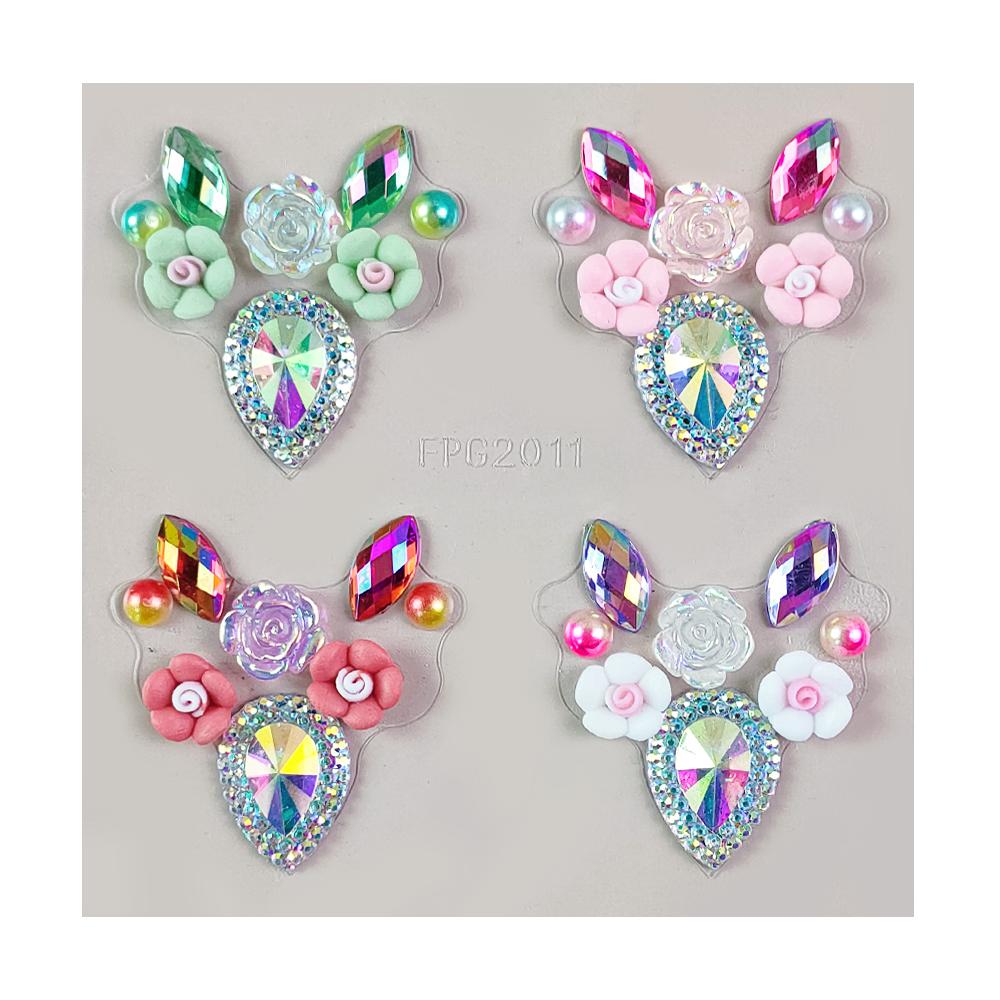 Festival Party Body Art Temporary Tattoo Sticker Set Rhinestone Face Gem & Rainbow Flower Jewels Adhesive for Body Decorations