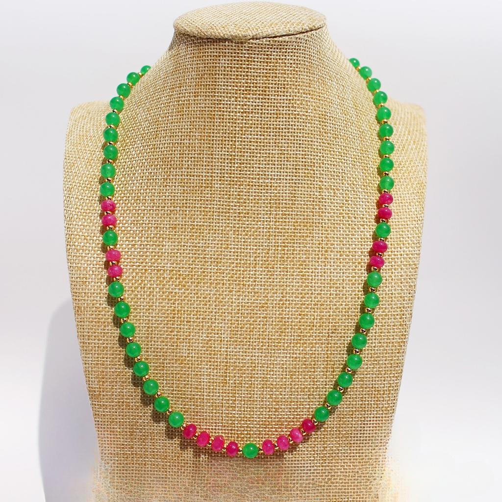 Light Luxury Jewelry Design Pink And Green Tone Natural Stone Beaded Necklace Exquisite Stacking Collarbone Chain 742