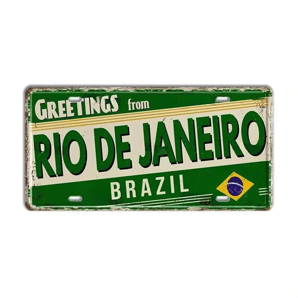 Vintage BRAZIL Landmark License Plate Rio De Janeiro Metal Sign City State Decorative Car Plate Bar Pub Garage Club Wall Decor